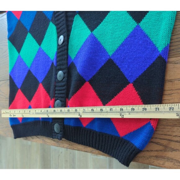 Vintage ADELE knitwear long sleeve colorful diamond print Cardigan Sweater‎ L XL - Picture 10 of 14
